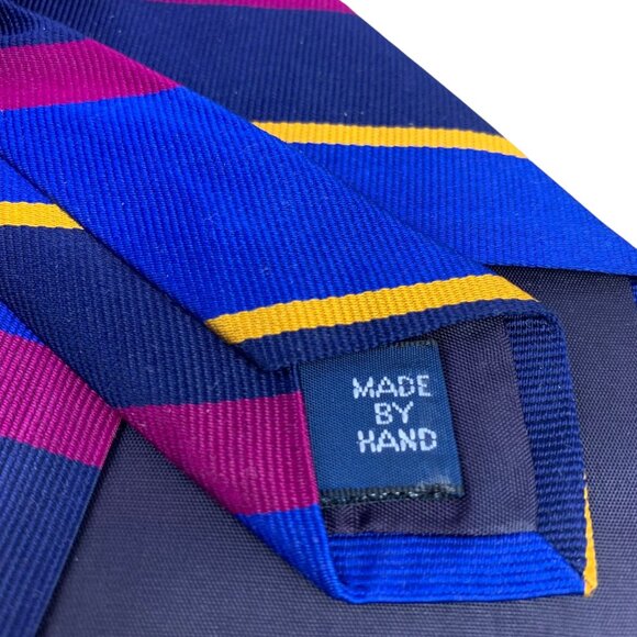 Vintage Polo Ralph Lauren Blue Red Gold Repp 100% Silk Hand Made In USA - Picture 6 of 8